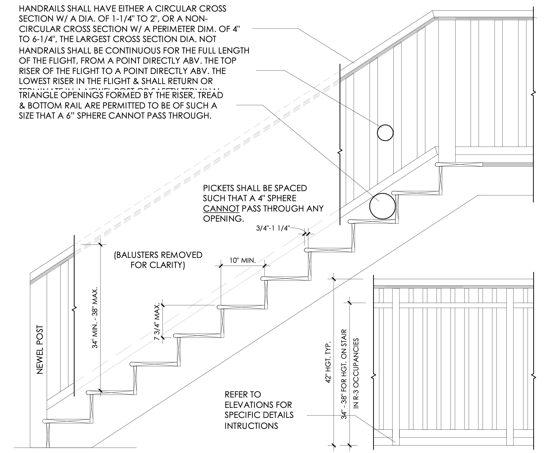 Detailed construction drawing showing staircase specifications and measurements