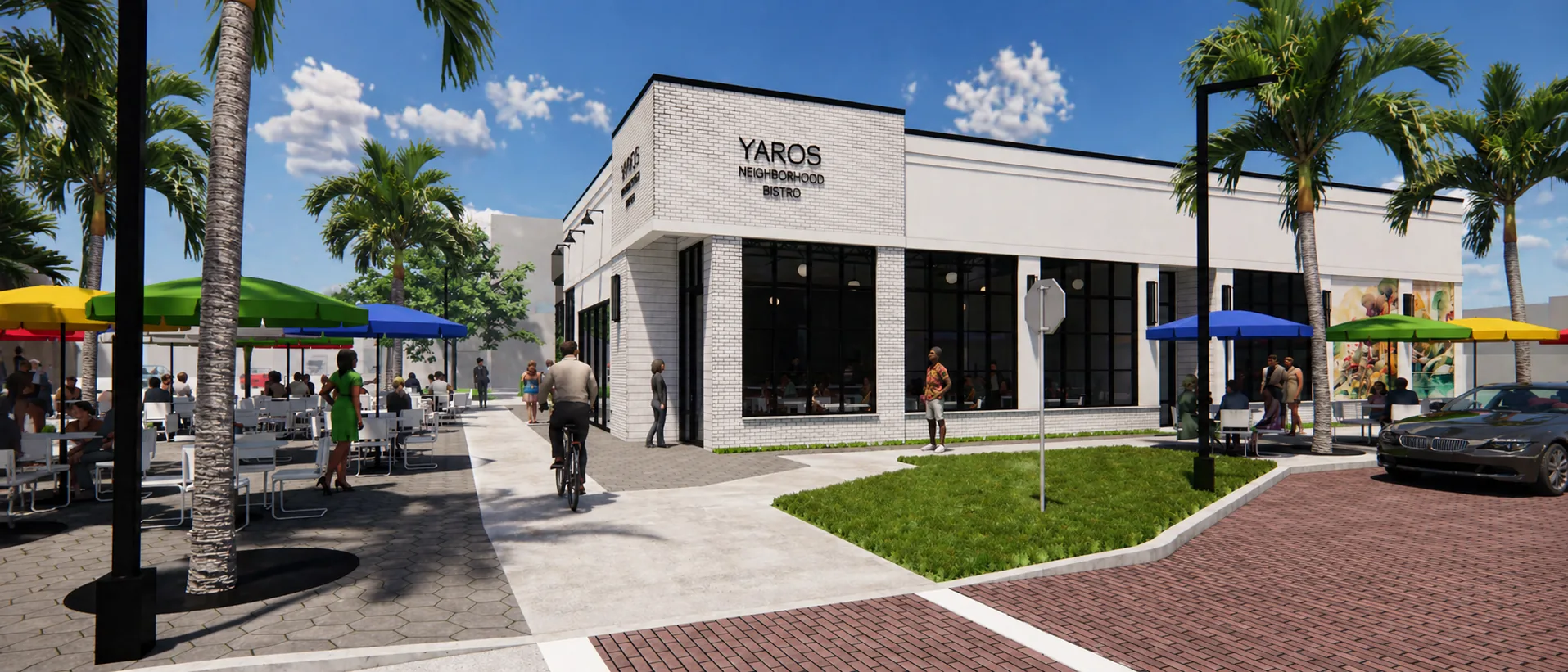 Grand Central Retail, YAROS Neighborhood Bistro wide street view