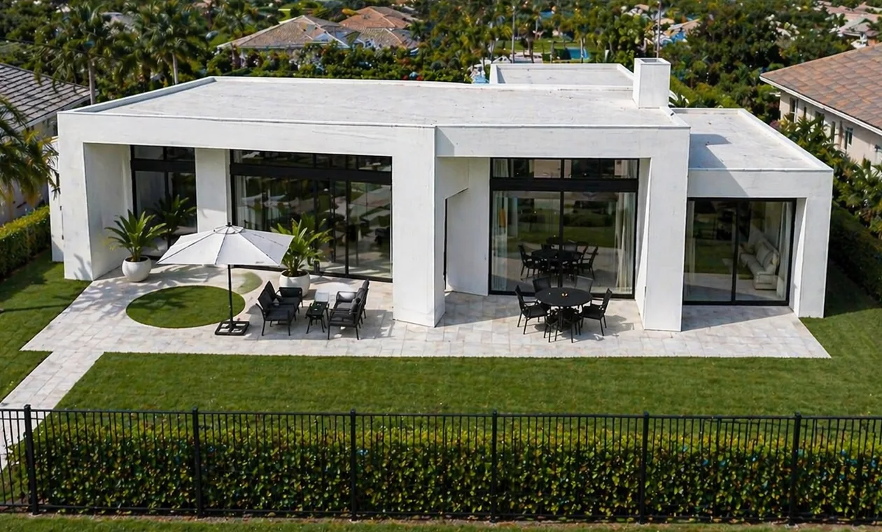 Lake Shore Courtyard Modern, rear elevation and outdoor living
