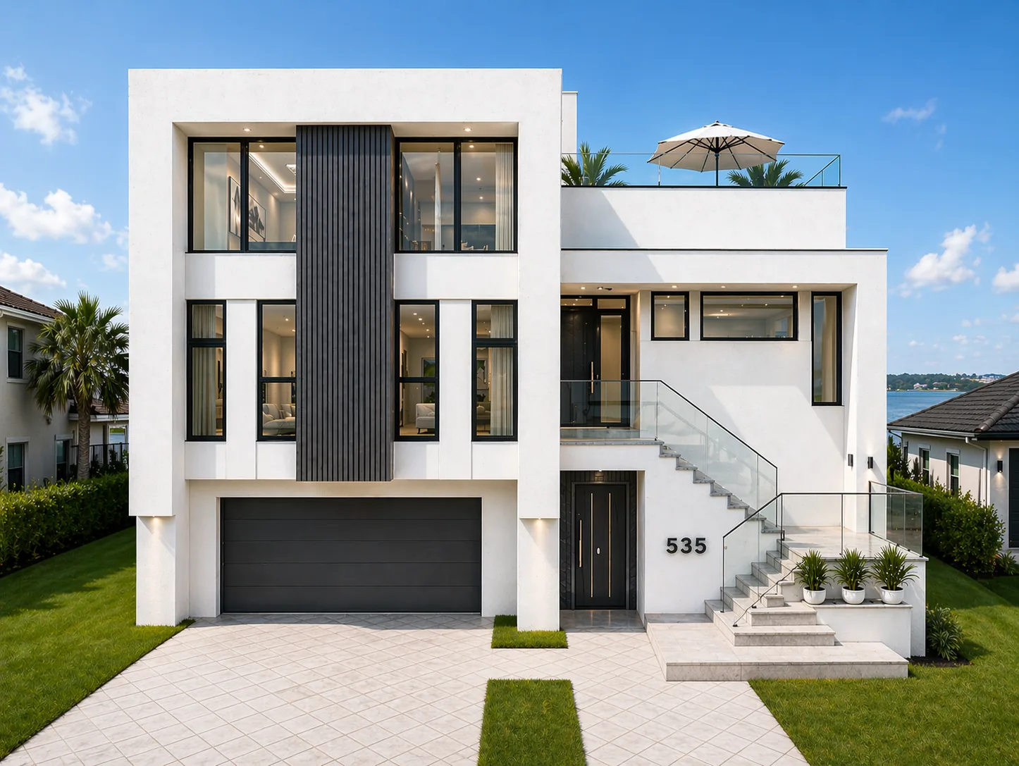 Madeira Coastal Modern, front elevation